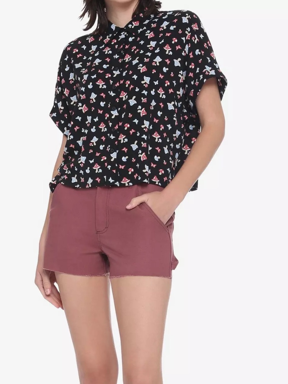 Hot Topic Mushroom Butterfly Woven Button-Up